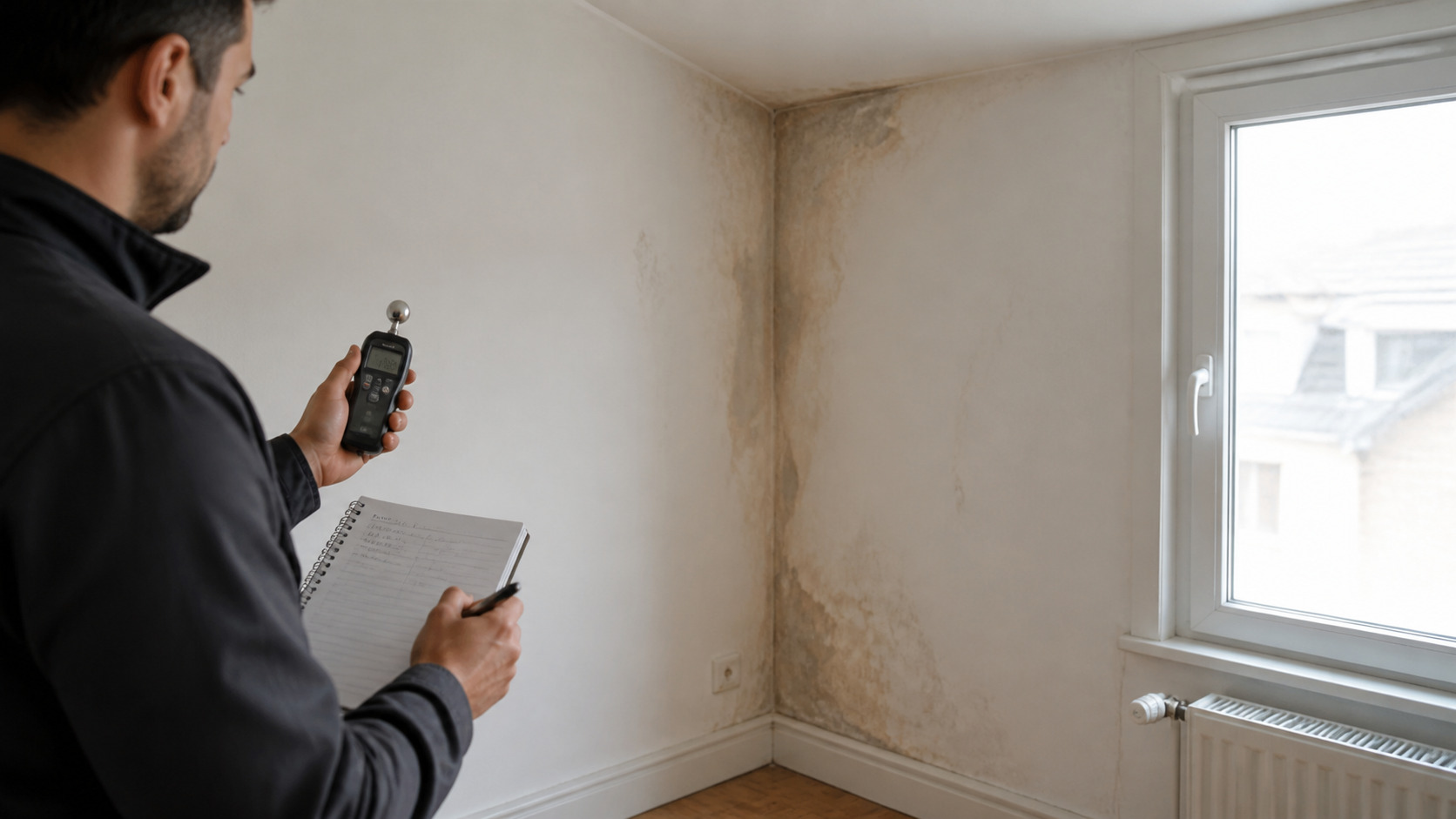 Tache d'humidité sur un angle de mur avant diagnostic